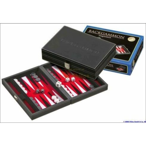 Backgammon 23 cm fekete műbőr