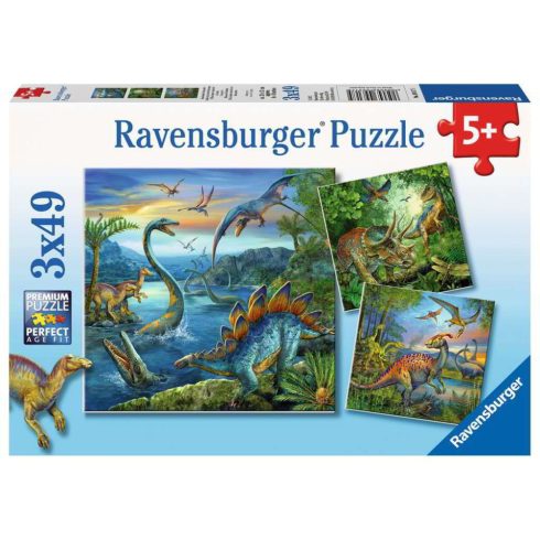 Ravensburger Puzzle Dinoszauruszok lenyűgöző képe 3x49 darabos