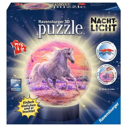 Ravensburger 3D Puzzle Éjszakai fény - lovak a tengerparton - 72 darabos