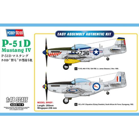 HobbyBoss P-51D Mustang IV Fighter vadászrepülőgép műanyag modell (1:48)