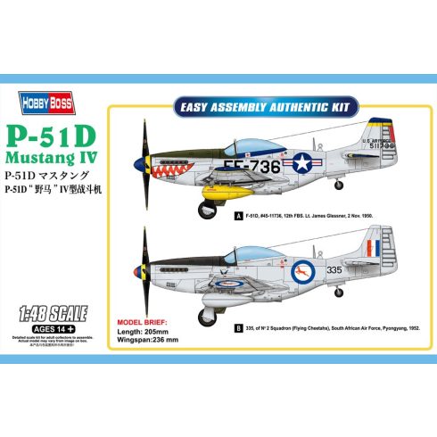 HobbyBoss P-51D Mustang IV Fighter vadászrepülőgép műanyag összeépíthető makett (1:48)