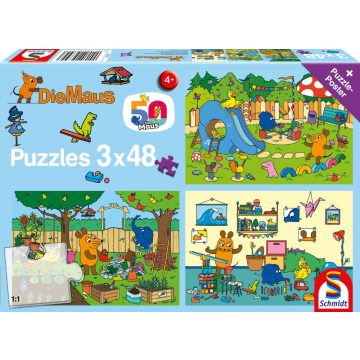   Schmidt Spiele Die Maus Egy nap az egérrel - 3 az 1-ben puzzle 3x48 darabos