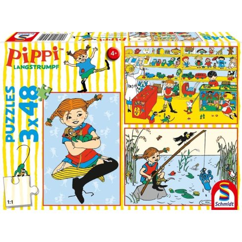 Schmidt Spiele Harisnyás Pippi 3 az 1-ben puzzle 3x48 darabos