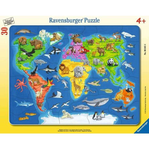 Ravensburger Világtérkép állatokkal - 30 darabos keretes puzzle