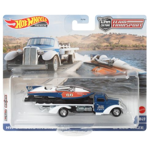 Mattel Hot Wheels Team Transport HW Classic Hydroplane és Speed Waze autószállító kisautó - Kék/Fehér