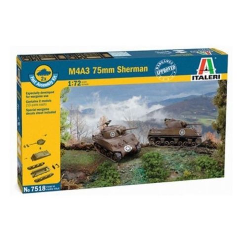 Italeri: M4A3 75 mm Sherman tank makett ragasztóval (1:72)