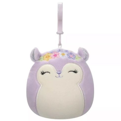 Squishmallows: Sydnee, a lila mókus virágfejdísszel kulcstartós Plüss figura - 9 cm