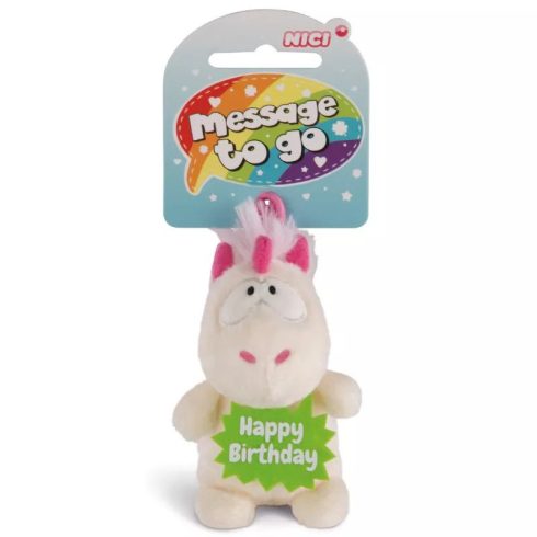 Nici: Happy Birthday Theodor unikornis plüss figura akasztóval - 8 cm