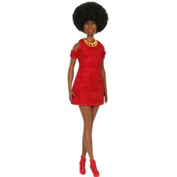   Mattel HRH18 Barbie Fashionistas - Fekete Barbie piros kötött ruhában