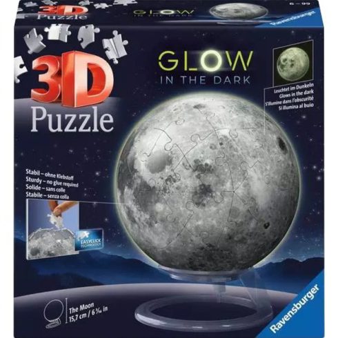 Ravensburger 11586 - Sötétben világító Hold égitest 3D Puzzleball 72 darabos