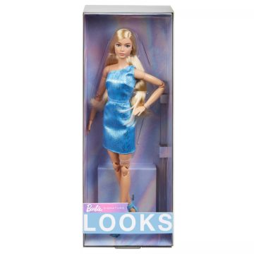   Mattel Barbie Looks Pasztell kollekció - Barbie baba kék csíkos ruhában