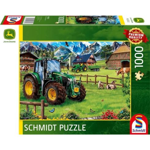 Schmidt Spiele John Deere Traktorral az Alpesi hegyek lábánál 1000 darabos puzzle