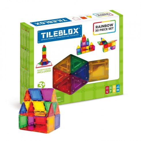 Magformers Tileblox Rainbow 30 darabos Mágneses Építőjáték mágnestáblával