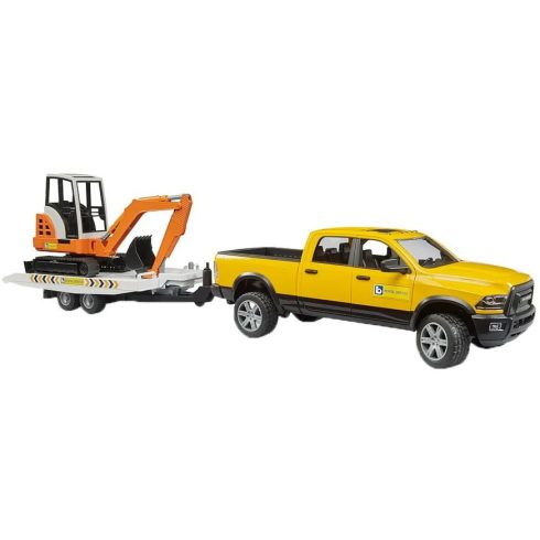 Bruder RAM Rental Service Autó szállító markológéppel- Sárga