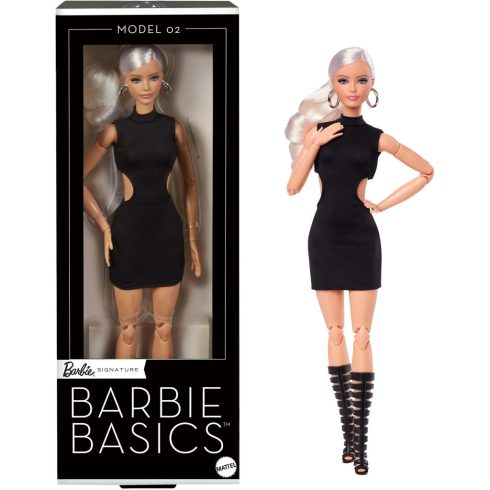 Mattel Barbie Basics Model 02 Szőke hajú fekete ruhás gladiátor csizmás baba
