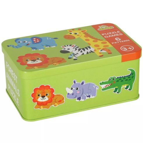 Szafari állatok 25 darabos puzzle fém dobozban