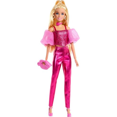 Mattel Barbie Deluxe Style - Szőke hajú Barbie baba Metál pink ruhában és
