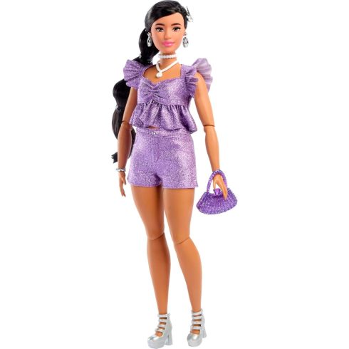 Mattel Barbie Deluxe Style - Barbie baba csillogó Metál lila ruhában
