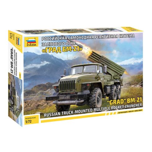 Zvezda BM-21 Grad 1 Rocket Laucnher 1:72 makett harcjármű (5051)