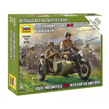   Zvezda Soviet M-72 Sidecar Motorcycle w/Crew makett figura 1:72 (6277)